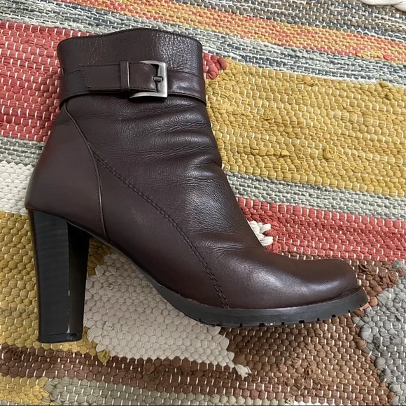 Genuine leather brown high-heeled booties size 39EU (8.5 US) - Picture 4 of 14